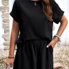 Women Beachsissi | Solid Color Round Neck Casual Two Pieces Set Black