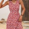 Women Beachsissi Printed Dress | Floral Print Sleeveless Ruffled Dress Red