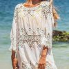 Women Beachsissi Cover Ups | Round Neck Ethnic Swimwear Cover Ups White