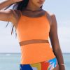 Women Beachsissi Tankini | Floral Print Mesh Patchwork Tankini Set Orange