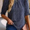 Women Beachsissi | Floral Print Short Sleeve Ruffled Casual Tops Midnightblue