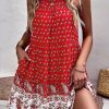 Women Beachsissi Casual Dress | Bohemian Floral Print Casual Mini Dress Red