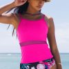 Women Beachsissi Tankini | Tummy Control Floral Print Mesh Patchwork Tankini Set Deeppink