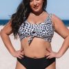 Women Beachsissi Bikini | Leopard Print Tie Front Plus Size Bikini Set Black