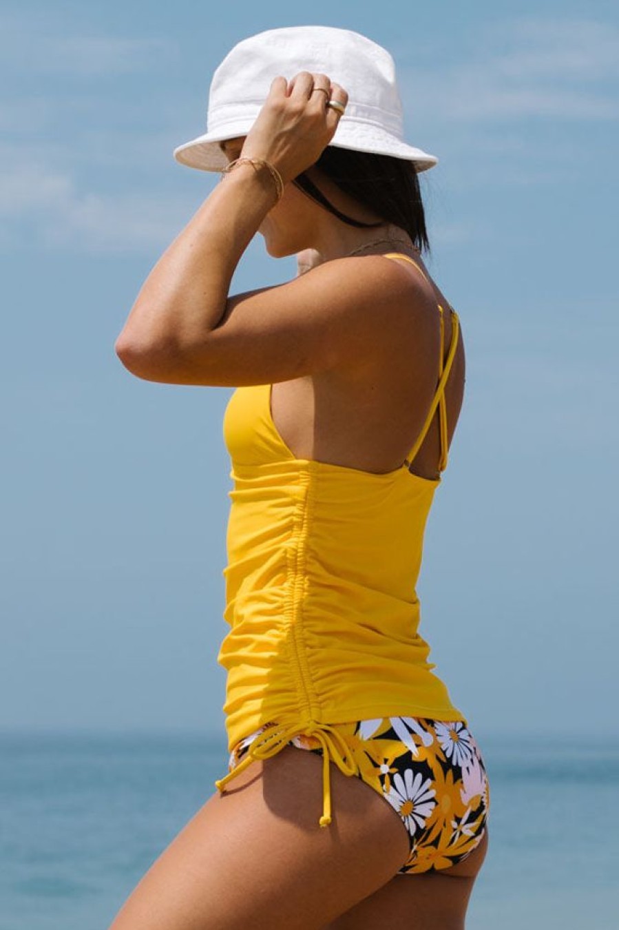 Women Beachsissi Tankini | Tummy Control Drawstring Side Flower Print Tankini Set Yellow