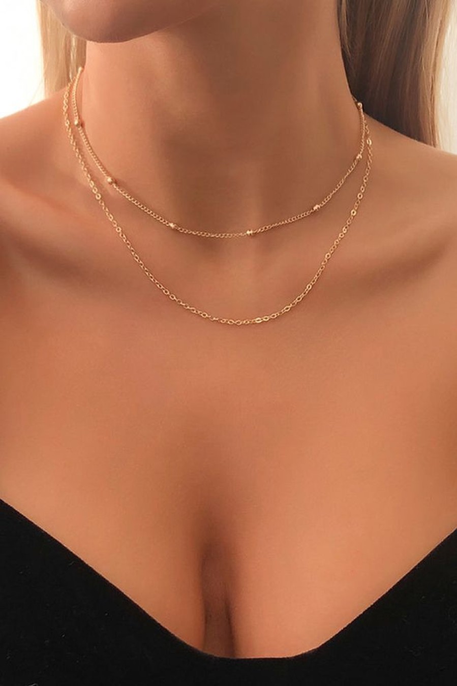 Women Beachsissi | Minimalist Round Beads Layered Necklace Gold