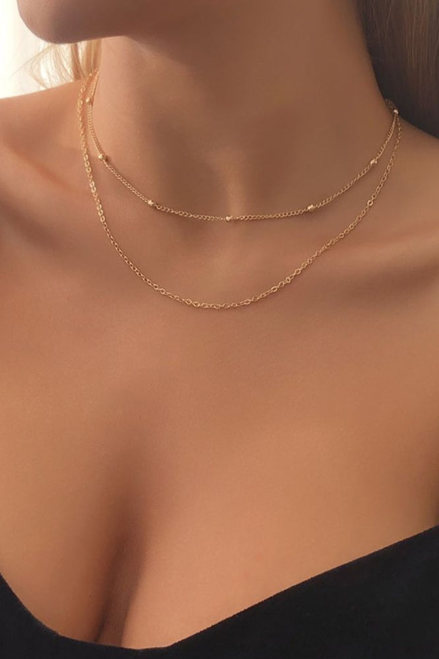 Women Beachsissi | Minimalist Round Beads Layered Necklace Gold