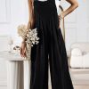 Women Beachsissi | Solid Color Button Chest Jumpsuit Black