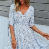 Women Beachsissi Printed Dress | Fashion Floral Print Knot Sleeve Mini Dress Lightcyan