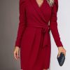 Women Beachsissi Solid Dress | Solid Color V Neck Tie Waist Ruched Dress Darkred