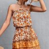 Women Beachsissi Printed Dress | Bohemian Floral Print Smocked Mini Dress Darkorange