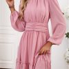 Women Beachsissi Casual Dress | Solid Color Long Sleeve Casual Dress Palevioletred