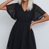 Women Beachsissi Solid Dress | Solid Color V Neck Casual Mini Dress Black