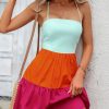 Women Beachsissi Casual Dress | Color Block Tie Back Mini Casual Dress Orange