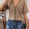 Women Beachsissi | V Neck Patchwork Solid Casual Tops Burlywood