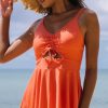 Women Beachsissi Tankini | Drawstring Ruffle Hem Floral Print Tankini Set Tomato