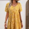 Women Beachsissi Casual Dress | Floral Print V Neck Short Sleeve Casual Dress Orange