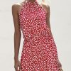 Women Beachsissi Printed Dress | Polka Dot Print Halter Neck Casual Dress Red