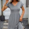 Women Beachsissi Casual Dress | Solid Color V Neck Casual Mini Dress Grey