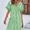 Women Beachsissi Casual Dress | Floral Print V Neck Ruffled Casual Dress Springgreen