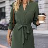 Women Beachsissi Casual Dress | Button Solid Color Long Sleeve Casual Dress Green