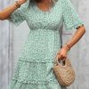 Women Beachsissi Printed Dress | Floral Print Frill V Neck Casual Dress Mediumaquamarine