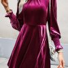 Women Beachsissi Solid Dress | Solid Color Long Sleeve Ruched Mini Dress Mediumvioletred