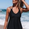 Women Beachsissi Tankini | Halter Neck Ruffled Solid Color Tankini Set Black