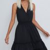 Women Beachsissi Solid Dress | Smocked Waist Solid Sleeveless Casual Mini Dress Black