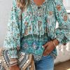 Women Beachsissi | Fashion Floral Print Long Sleeve Casual Tops Aquamarine