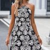 Women Beachsissi Printed Dress | Leaf Print High Waist Mini Dress Black