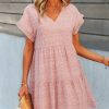 Women Beachsissi Printed Dress | V Neck Ruffled Hem Printed Mini Dress Pink