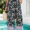 Women Beachsissi | Bohemia Floral Print Smocked Waist Pants Navy