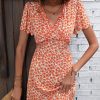 Women Beachsissi Printed Dress | Fashion V Neck Frill Floral Print Casual Dress Coral