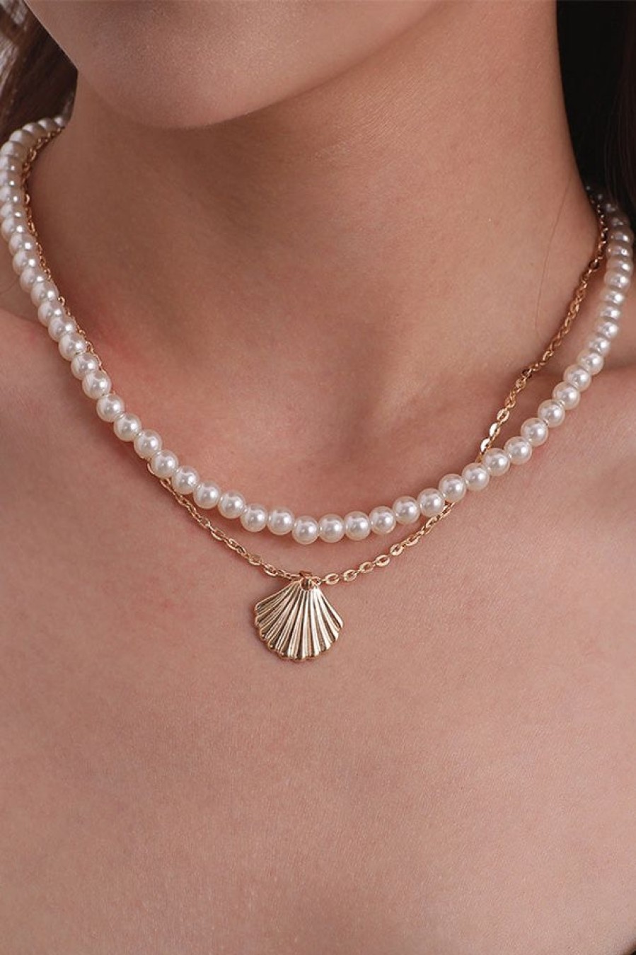 Women Beachsissi | Pearl Scallop Alloy Pendant Necklace Gold