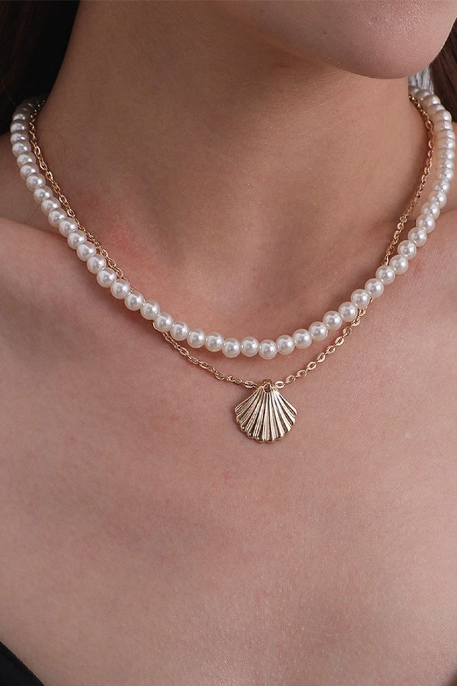 Women Beachsissi | Pearl Scallop Alloy Pendant Necklace Gold