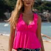 Women Beachsissi Tankini | Ruffle V Neck Floral Print Tankini Set Hot Pink