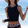 Women Beachsissi Tankini | Leopard Print Patchwork Tankini Set Black