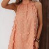 Women Beachsissi Solid Dress | Flower Halter Neck A Style Solid Casual Dress Lightsalmon