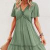 Women Beachsissi Solid Dress | Fashion V Neck High Waist Solid Casual Dress Darkseagreen