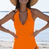 Women Beachsissi Tankini | Tummy Control V Neck Ruffled Design Tankini Set Coral