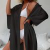 Women Beachsissi Cover Ups | Solid Color Open Front Swimwear Cover Up Black