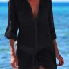 Women Beachsissi Cover Ups | Solid Color Roll Up Sleeve Swimsuit Cover Up