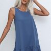 Women Beachsissi Solid Dress | Fashion Solid Color Ruffle Hem Mini Dress Cornflowerblue