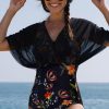 Women Beachsissi One Piece | Flower Print Mesh Patchwork One Piece Swimwear Black