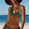 Women Beachsissi Bikini | Solid Color Halter Neck Bikini Set Darkolivegreen