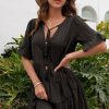 Women Beachsissi Casual Dress | V Neck Solid Color Casual Mini Dress Black