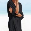 Women Beachsissi Cover Ups | Solid Color Tie Back Swimsuit Cover Up Black