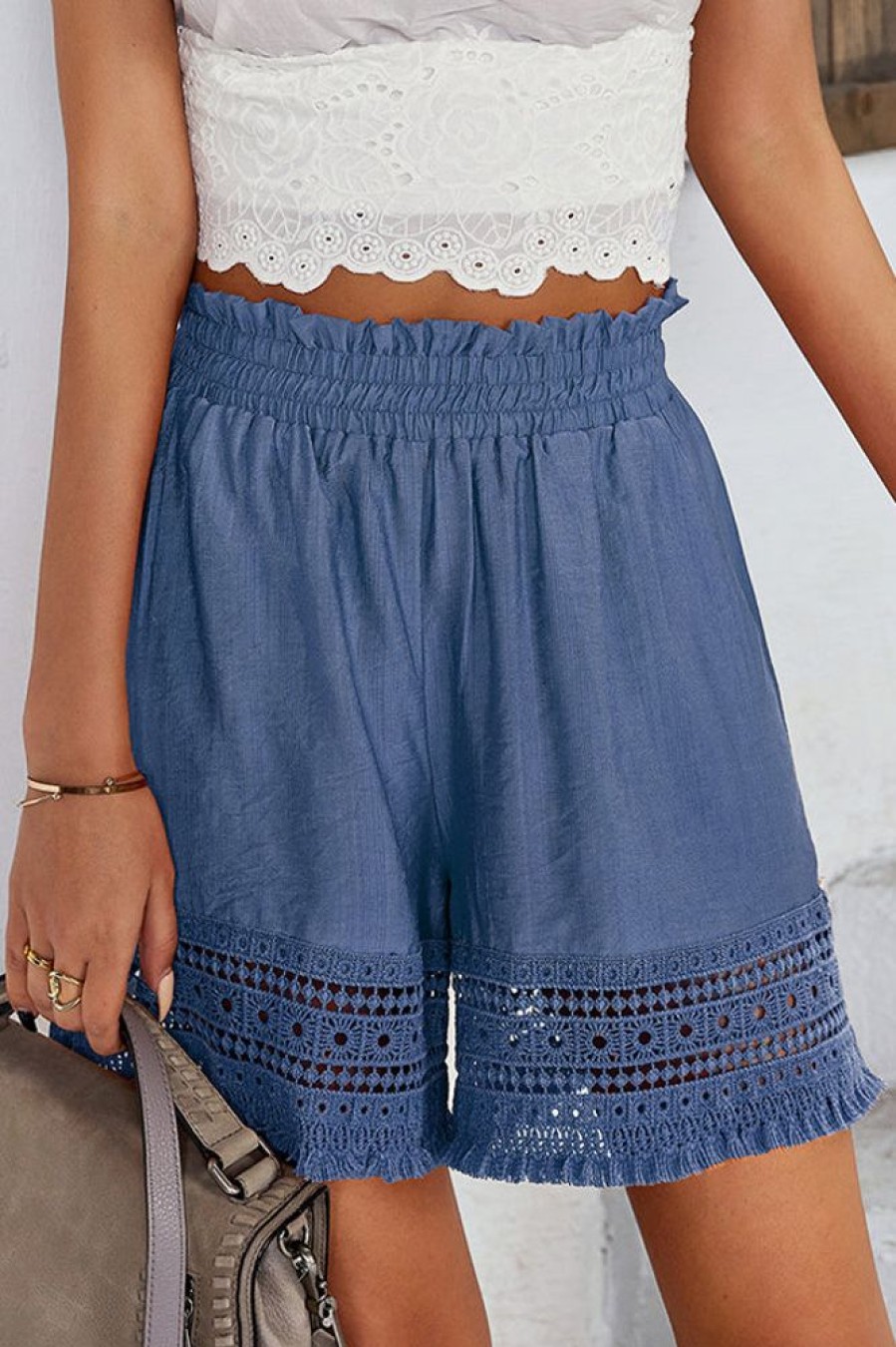 Women Beachsissi | Lace Patchwork High Waisted Loose Fit Shorts Royalblue