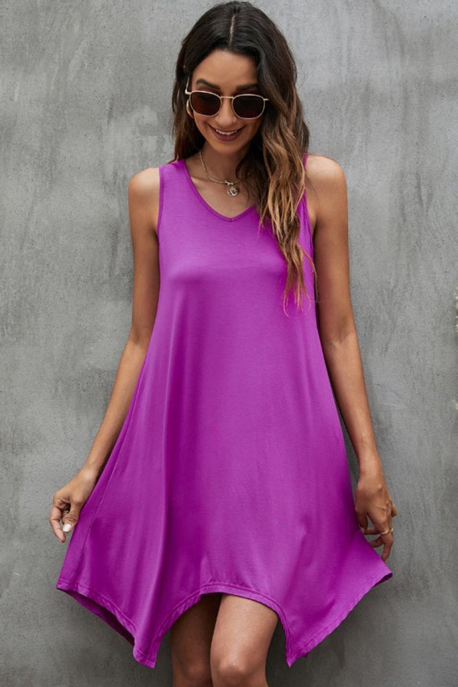 Women Beachsissi Solid Dress | Irregular Hem Solid Color Mini Dress Purple